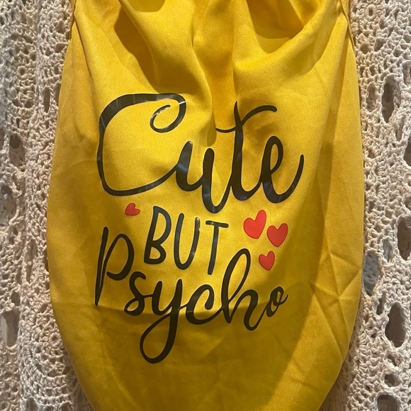 Yellow Pet T-Shirt with Cute But Psycho Print - Picture 1 of 2